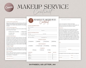 Makeup Service Contract Template, MUA Contract Template, Makeup Artist Contract, Makeup Service Form, Bridal Makeup Contract, Canva Template