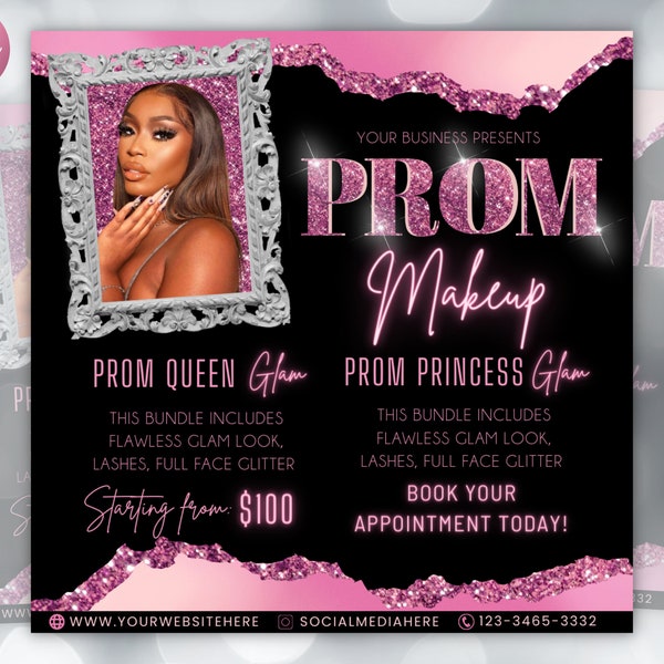 Prom Makeup Flyer, Prom Makeup, MUA Flyer, Makeup Flyer, Prom Flyer, Appointment Flyer, Book Now Flyer, Prom Season Canva Flyer