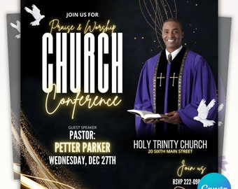 Church Flyer, Editable Canva Church Flyer, Church Flyer Template, Diy Church Conference Flyer, Conference Flyer, Church Service Flyer