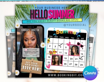 Summer Booking Flyer, June Booking Appointment Flyer For Hair,Braids,Nails,Lashes,Makeup, Hot Summer Deals Flyer, Canva Editable Template