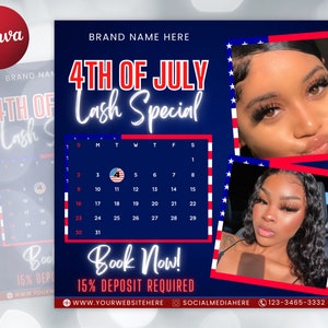 4th of July Flyer, 4th of July Lash Special Flyer, Independence Day Flyer, DIY Flyer Template,Social Media Post,Canva Flyer,Instant Download