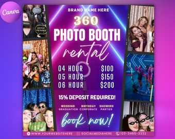360 Photo Booth Verleih Flyer | DIY Event Fotografie Verleih Party Feier Photobooth Social Media Instagram Bearbeitbare Canva Vorlage