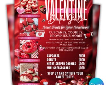 Folleto de venta de pasteles de febrero, folleto de venta de pasteles de San Valentín, folleto de dulces, folleto de postres de San Valentín, venta de San Valentín, folleto de pastelería