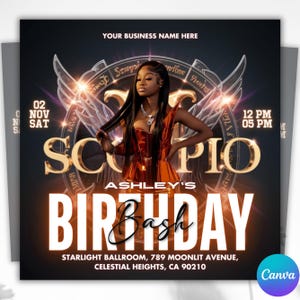 Scorpio Birthday Flyer, Birthday Girl, Happy Birthday Flyer, Scorpio Season, Scorpio Party Flyer, Celebration Flyer, Canva Editable Template
