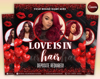 Love Is In The Hair Flyer, DIY Valentines Day, February Bookings Flyer, Valentines Day Sale Flyer, Hair Flyer, Appointment Flyer