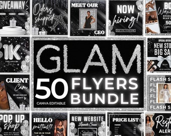 50 Glitter Social Media Flyer Bundle, Beauty Sale Flyers, Giveaway Hair Lash Boutique Flyers, Price List Flyers, Instagram Business Flyers