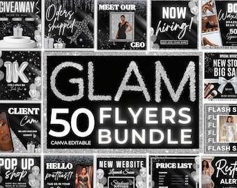 50 Glitter Social Media Flyer Bundle, Beauty Sale Flyers, Giveaway Hair Lash Boutique Flyers, Price List Flyers, Instagram Business Flyers