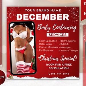 Editable Body Contouring Christmas Flyer, Christmas flyer, Body Contouring Christmas DIY Flyer,  Body Sculpting Flyer, Body Contour Flyer