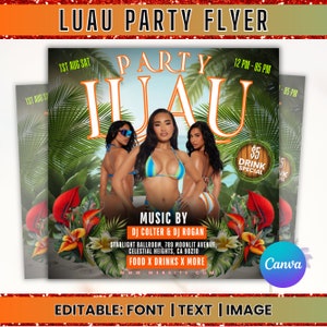 Luau Party Flyer, Hawaiian Party Flyer, Summer Beach Party Flyer, Dj Party Invitation, Summer Break Flyer, Pool Party Flyer, Canva Editable