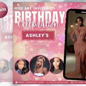 Editable Birthday Flyer, Birthday Girl Invitation, Birthday Flyer Girl, Happy Birthday Flyer, Birthday Party Invitation, Party invitation