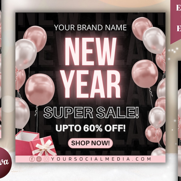 New Year Sale Flyer Template, Holiday Sale Flyer, Social Media Flyer, New Year Booking, Pre Made Flyer, Flash Sale Flyer