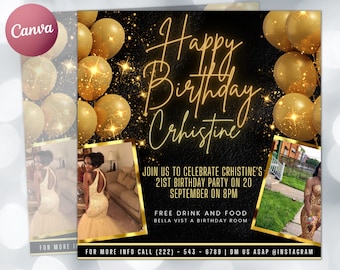 Editable Birthday Flyer, Birthday Girl Invitation, Birthday Flyer Girl, Happy Birthday Flyer, Birthday Party Invitation, Party invitation