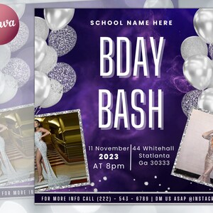Birthday Bash Flyer, Birthday Flyer Girl, DIY Flyer Template Design, Birthday Party Invites Flyer, Premade Celebration Instagram Post