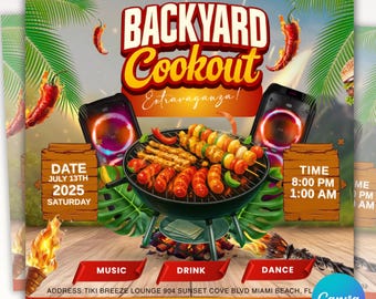 Backyard Party Flyer, Backyard Bbq Flyer, Summer Cookout Flyer, Bbq Flyer, Food Flyer, Cookout Flyer,Backyard Bbq Party Flyer,Canva Template