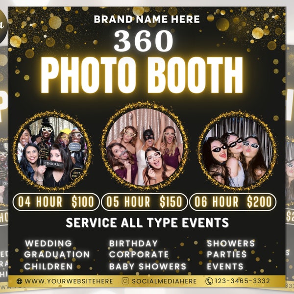 360 Photo Booth Rental Flyer | DIY Event Photography Rental Party Celebration Photobooth Social Media Instagram Editable Canva Template