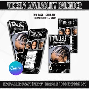 Weekly Availability Calendar Instagram Story, Instagram Story Schedule Template, Available Appointments Calendar, Editable Canva Template