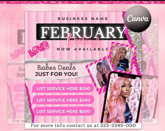 February Booking Flyer, Valentines Day Hair Flyer, Valentines Day Flyer, Hair Flyer, Hair Booking Flyer, Valentines Day Sale Flyer, February