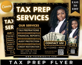 Tax Prep and Credit Repair Flyer, Tax Prep Flyer, Consultant Taxation Credit Score Marketing Service Social Media Instagram Canva Template