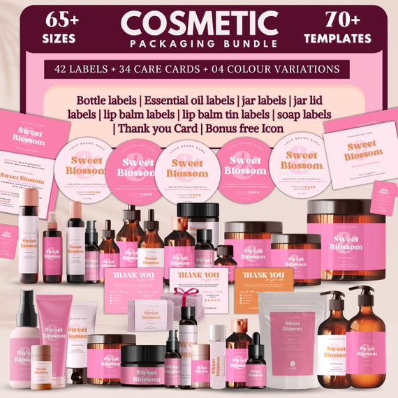 Cosmetic Labels Bundle, Editable Skincare Label Templates, Product Label Template, Custom Body Product Label DIY Branding Kit