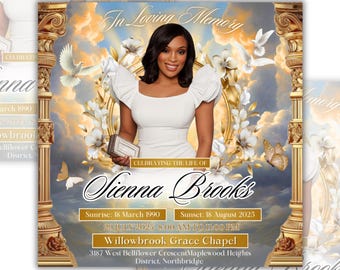 Folleto de anuncio de funeral conmemorativo, folleto conmemorativo, funeral conmemorativo, plantilla de folleto de invitación a funeral, folleto "Descanse en paz", editable en Canva