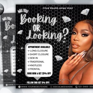 Booking Or Looking Appointment Flyer | DIY Book Now Available | Social Media Instagram | Hair Lashes Nails Wigs Makeup | Canva Template