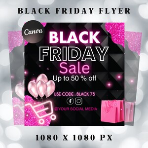 Black Friday Flyer, DIY Pink Friday Flyer, bewerkbare Canva-sjabloon, Black Friday Sale Flyer, Black Friday Flyer Instagram Stories