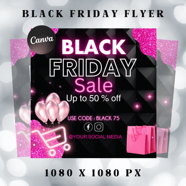 Black Friday Flyer, DIY Pink Friday Flyer, Editable Canva template, Black Friday Sale Flyer, Black Friday Flyer Instagram Stories