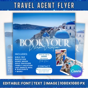 Travel Agent Flyer, DIY E-Flyer Template, Travel Flyer, Vacation Flyer, Travel Agency, Social Media Flyer, Canva Editable, Instant Download