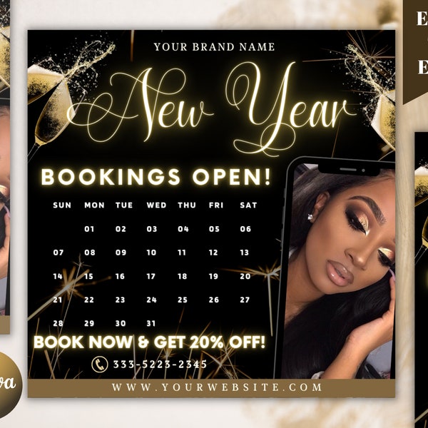 New Year Booking Flyer, Book Now Flyer, Holiday Bookings, Holiday Flyer, Holiday Sale, Holiday Season Flyer, Lash Sale Flyer, New Year Flyer