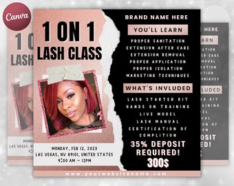 1 on 1 Lash Class Flyer | DIY Lash Training | Appointments Available |  Lash Training Flyer | Lash Extension Makeup Editable Canva Template