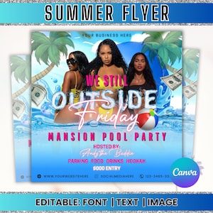 Pool Party Flyer, Summer Party Flyer, Summer Beach Party Flyer, Dj Party Invitation, Summer Break Flyer, Summer Event Flyer, Canva Editable