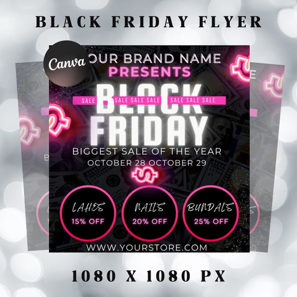 Black Friday Flyer, DIY Pink Friday Flyer, Editable Canva template, Black Friday Sale Flyer, Black Friday Flyer Instagram Stories