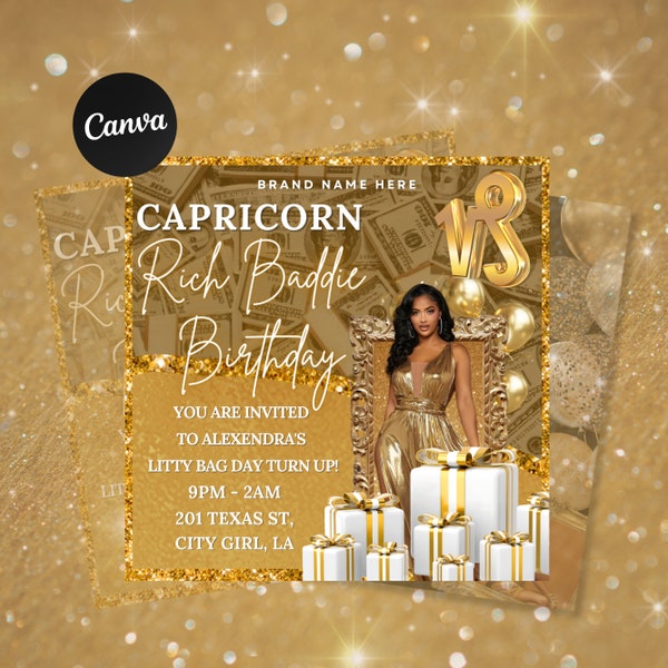 Capricorn Birthday Flyer, Birthday Template, Birthday Girl, Party Flyer, Celebration Flyer, Birthday Event, Birthday Invite, Capricorn