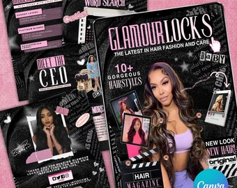 90s Magazine Template, 90s Style Magazine Template For Hair Lashes, Nails, MUA, Beautician, Braid, Boutique, Magazine Catalog Canva Template