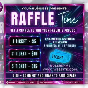 Raffle Flyer Template | DIY Business Branding Giveaway Ticket Contest Boutiques Hair Lashes Nail Salon Makeup Lash Premade Editable Canva