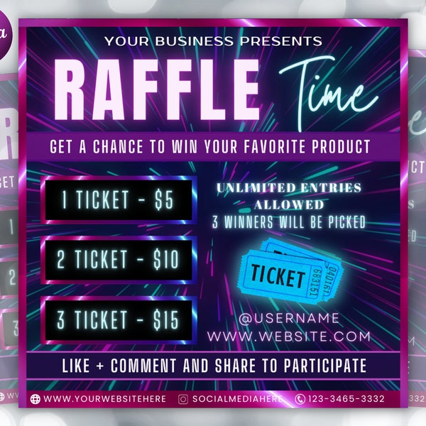 Raffle Flyer Template | DIY Business Branding Giveaway Ticket Contest Boutiques Hair Lashes Nail Salon Makeup Lash Premade Editable Canva