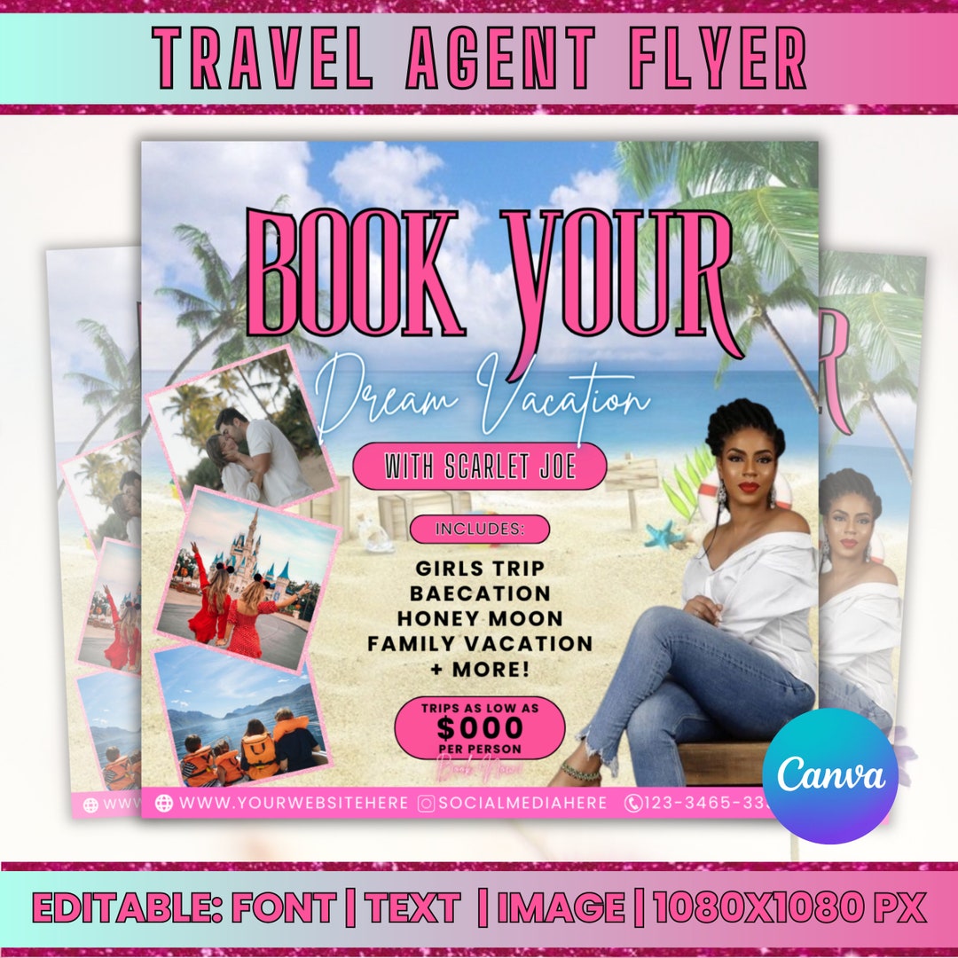 Travel Agent Flyer Template, Vacation Booking Flyer, Girls Trip Flyer ...