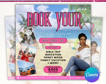 Travel Agent Flyer Template, vacation Booking Flyer, Girls Trip Flyer, Travel Flyer, Social Media Flyer, Canva Template Instant Download