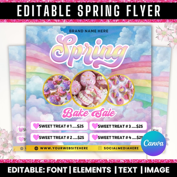 March Bake Sale Flyer, Spring Bakery Flyer Template, Sweet Treats Flyer, March Dessert Flyer, Bake Shop Flyer, Pastry Flyer, Cake Flyer