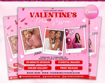 Valentines Photography Flyer, Valentine's Mini Session Flyer, Photography Flyer, Valentines Flyer, Photography Template, Photography Booking