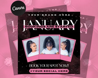 New Year Flyer, January Booking Flyer, Holiday Booking Flyer, Happy New Year Flyer, DIY Book Now Flyer, Beauty, Lashes, Make up, Nails
