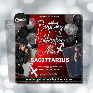 Sagittarius Birthday Flyer, Birthday Girl, Happy Birthday Flyer, Sagittarius Season, Sagittarius Party, Celebration Flyer, Canva Editable