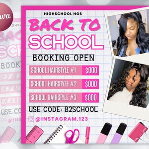 Back To School Flyer, Back to school sale flyer, Back to school Hair flyer, DIY canva template, Back 2 School Flyer, Braid Special Flyer