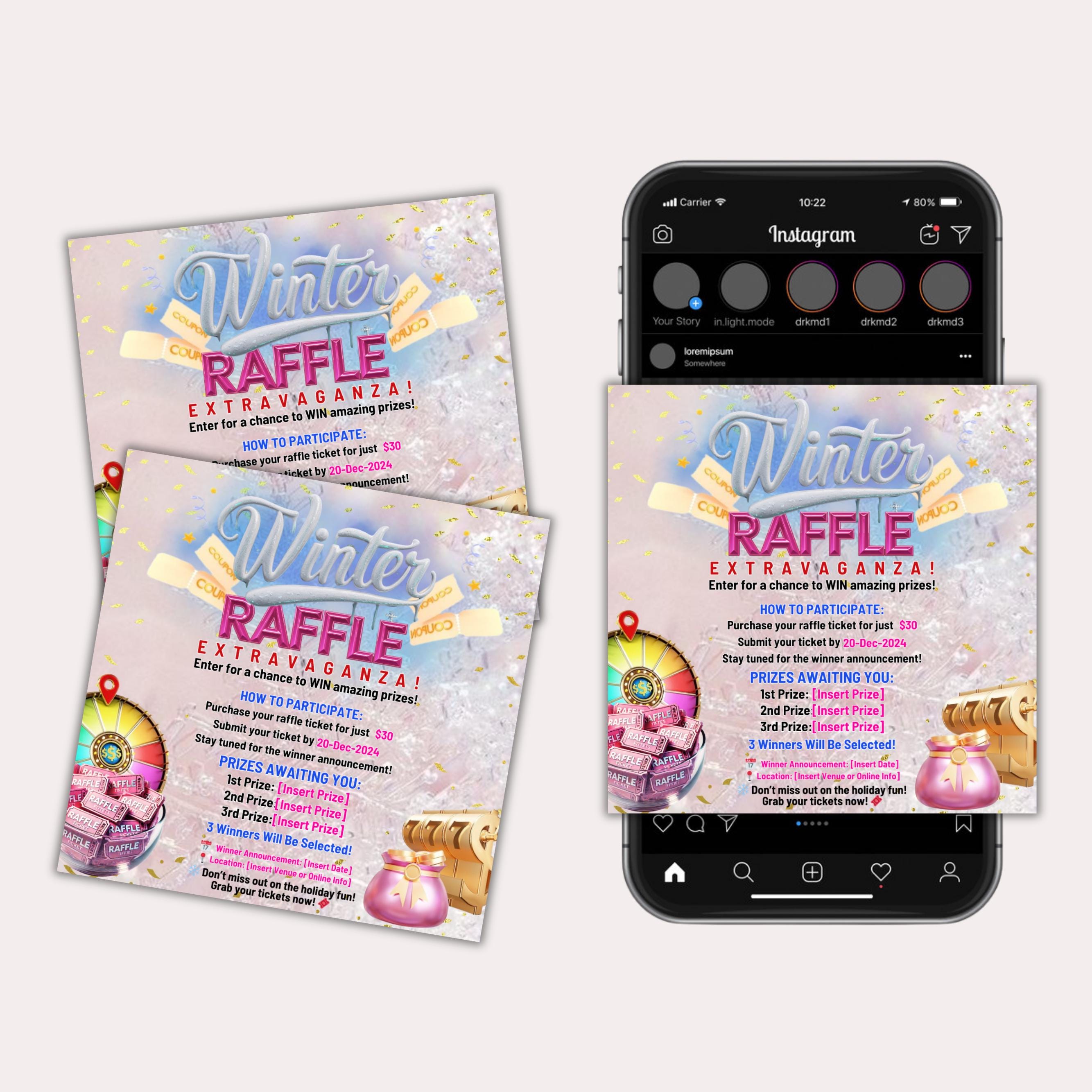 Winter Raffle Giveaway Flyer, DIY Flyer Template Design, Raffle Flyer ...