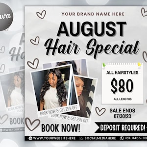 August Bookings Flyer, August Bookings Available, Hair Flyer, August Appointment Flyer, August Calendar Flyer, Makeup, Booking Flyer