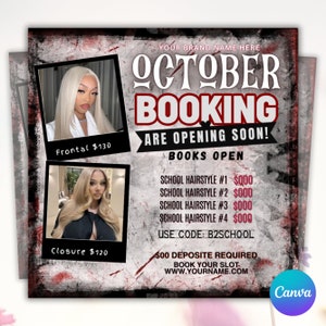 October Booking Flyer, DIY Hair Lash Makeup Nail Appointments Available Flyer, Social Media Flyer, Book Now Flyer, Editable Canva Template