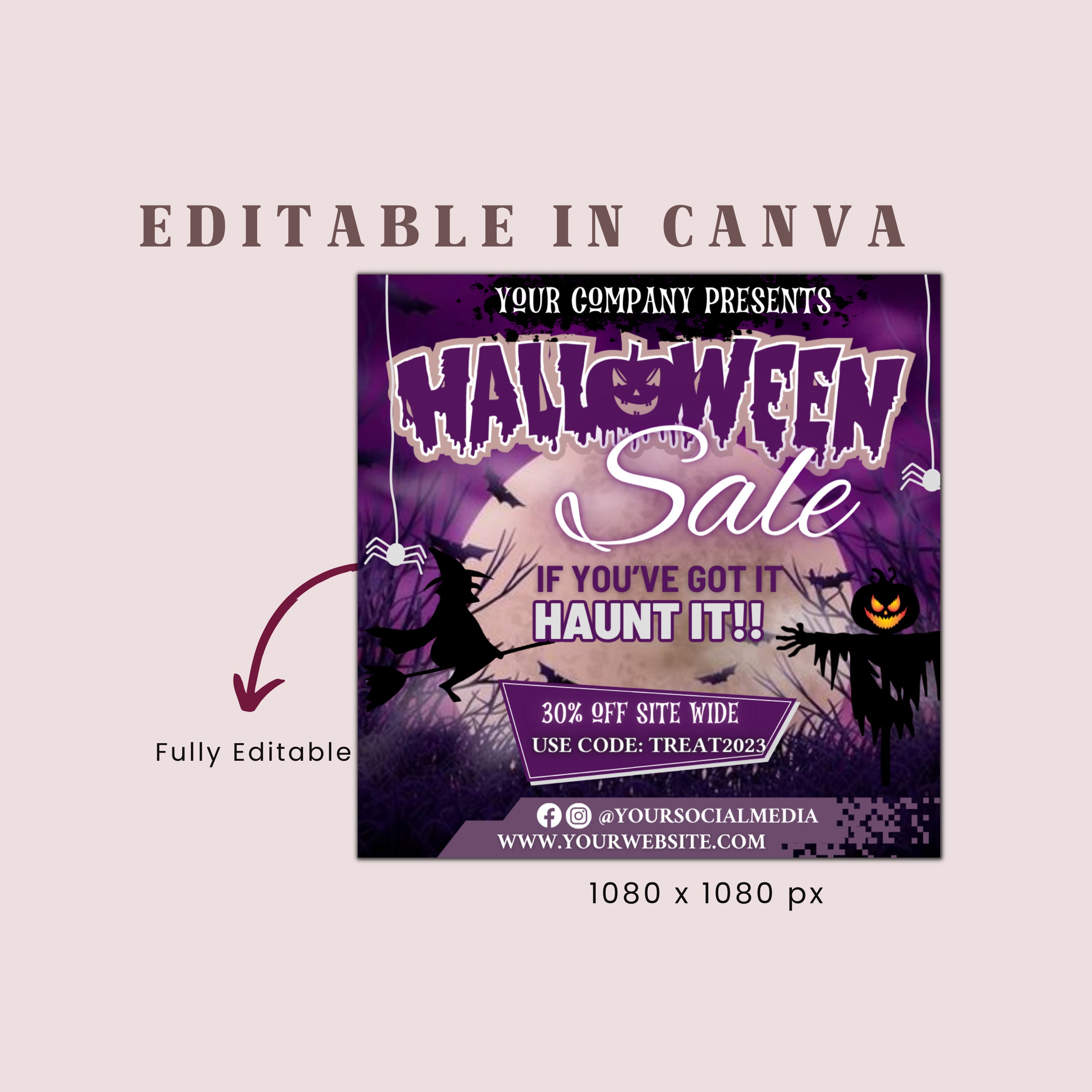 Halloween Flyer, Social Media Flyer, Editable Halloween Party ...