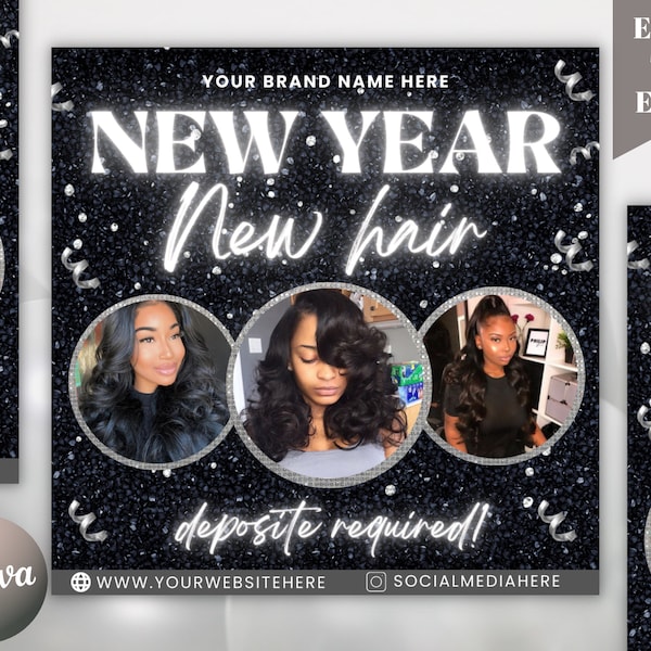 New Year New Hair Flyer, Booking Flyer, Social Media Flyer, Diy Flyer, Holiday Flyer, New Year Booking, Nye Appointment, Nye Bookings