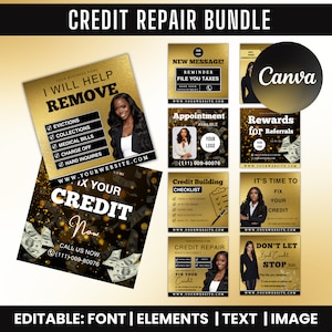 Credit Repair Bundle, Credit Repair Instagram Templates, Credit Repair Flyers, Credit repair posts, Credit Template, Canva Editable Template