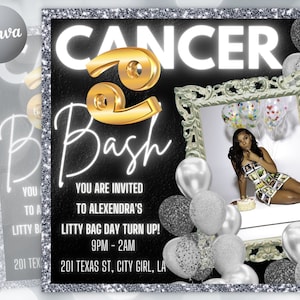 Cancer Birthday Flyer, Birthday Template, Birthday Girl, Party Flyer, Celebration Flyer, Birthday Event, Birthday Invite, Canva Template